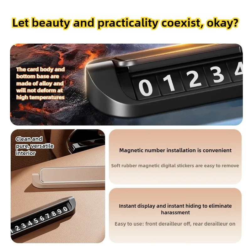 Car Temporary Parking Card Holder with Luminous Number Plate Hideable Phone Stand for Auto Interior Vehicle Styling Accessories