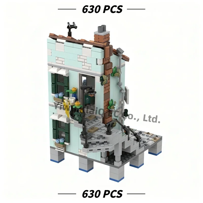 630PCS MOC Modular European Bakery Architecture Building Bricks, Village House Extension Model Collectible Display