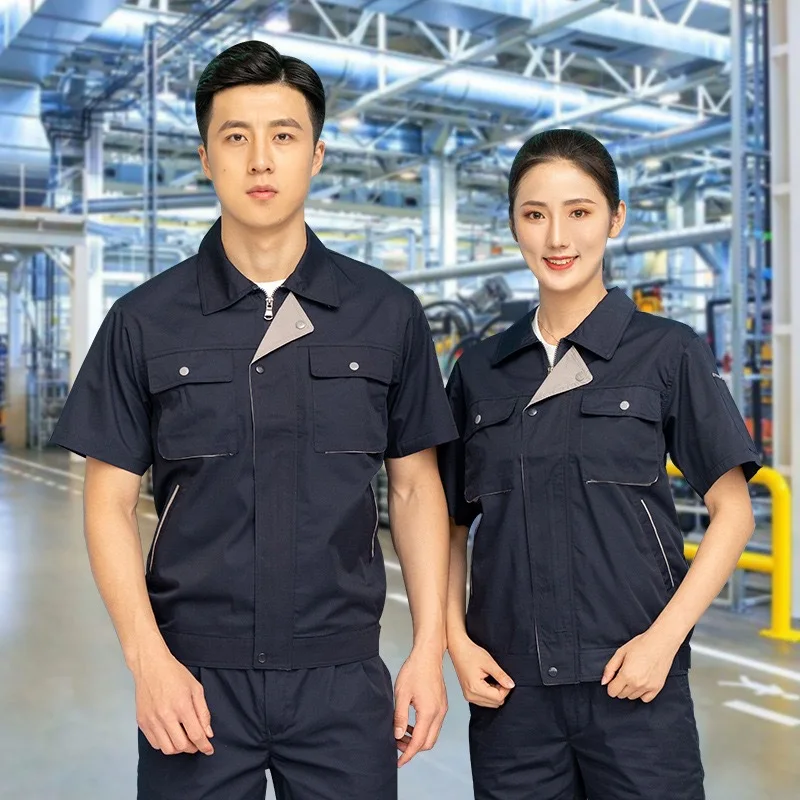 Youth labor insurance overalls set, summer reflective, wear-resistant and breathable short-sleeved auto repair tooling