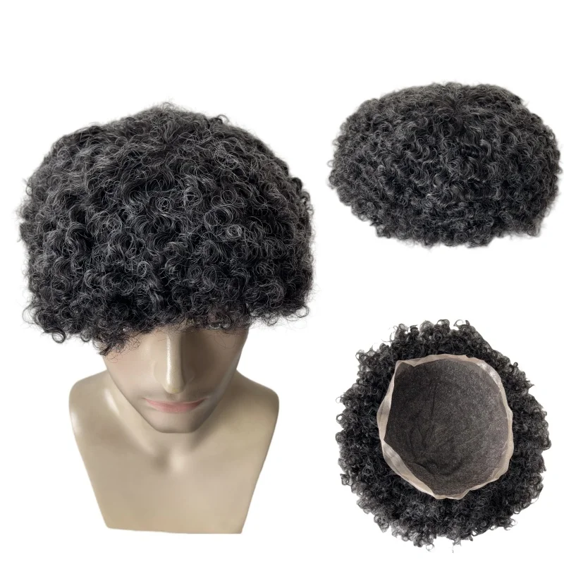 

Индийская система натуральных человеческих волос # 1b30 Серый, 12 мм вьющийся волнистый парик 8x10 Полный кружевной блок для стариков чернокожих мужчин