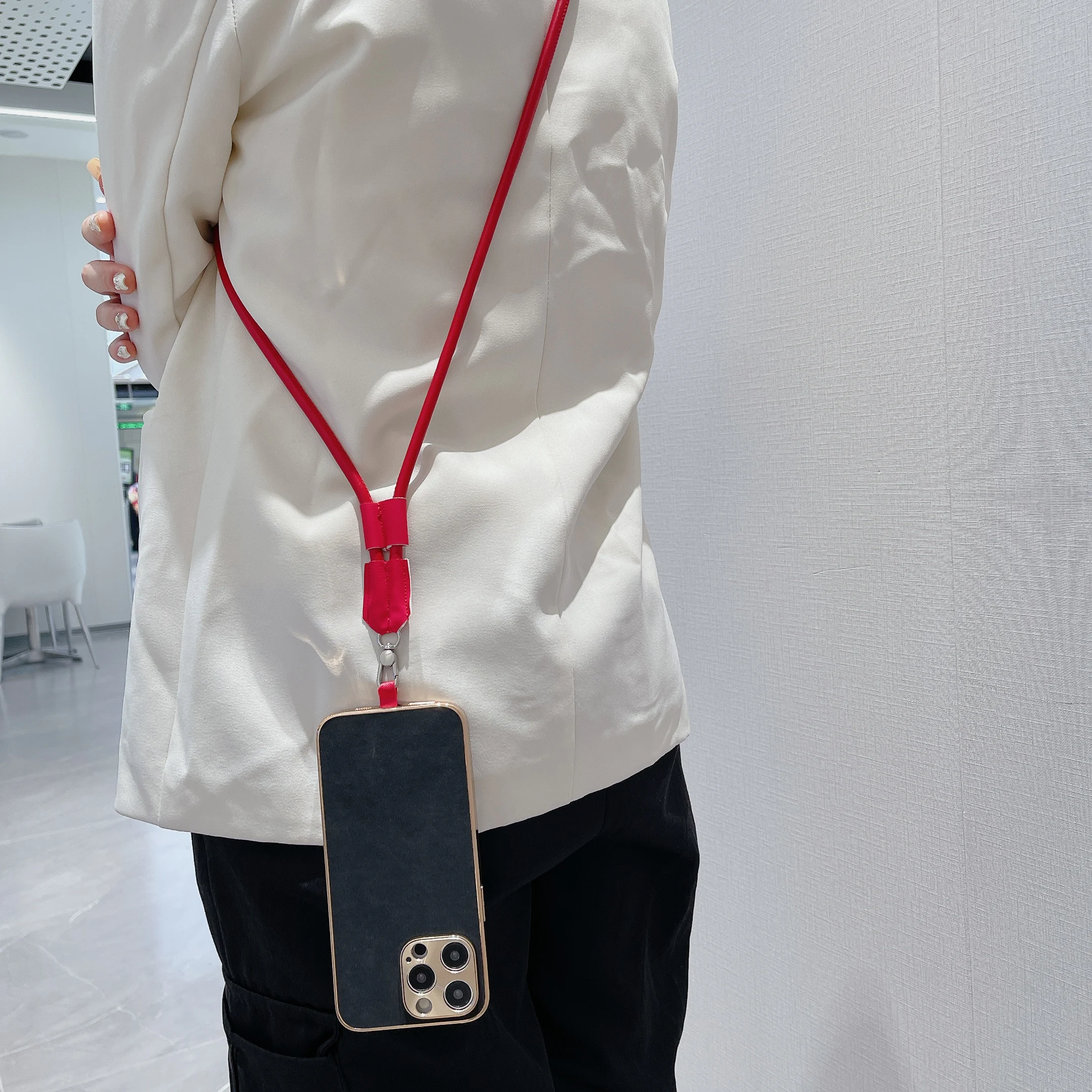 Universal Crossbody Leather Strap Chain For Smart Mobile Phone Case iPhone 120CM Sports Leather Colorful Nylon Single Cord Rope