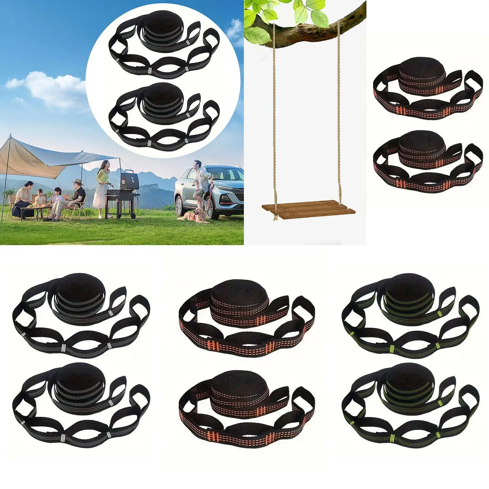 

2Pcs 2M Tree Swing Straps Hammock Straps Nylon Reinforced Hammock Belt Rope for