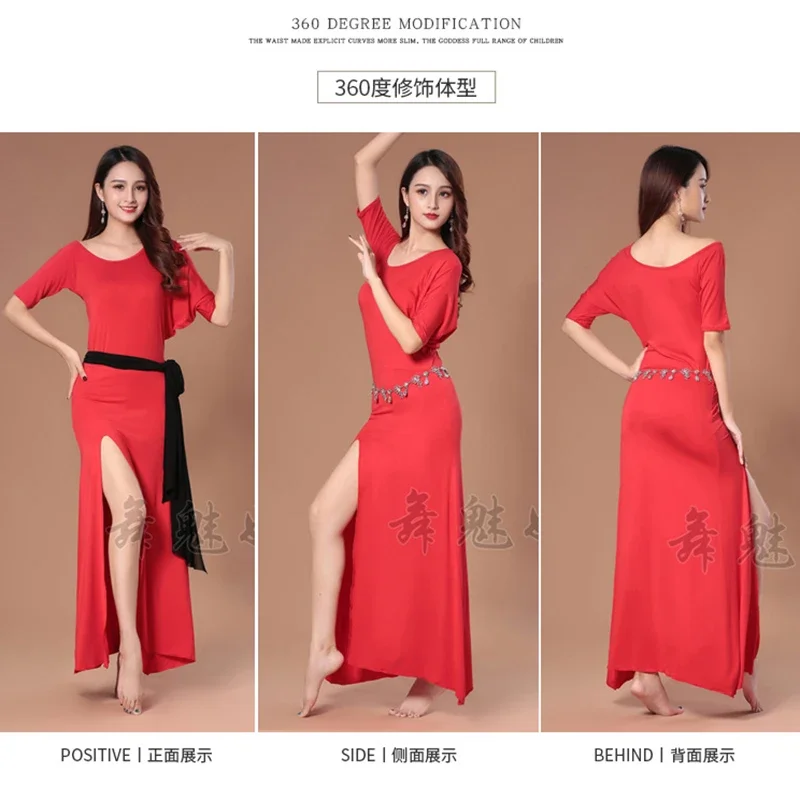 Vestidos largos de danza del vientre, ropa de práctica Sexy, vestido de actuación Oriental, traje de baile de escenario, Jupes largos para mujer