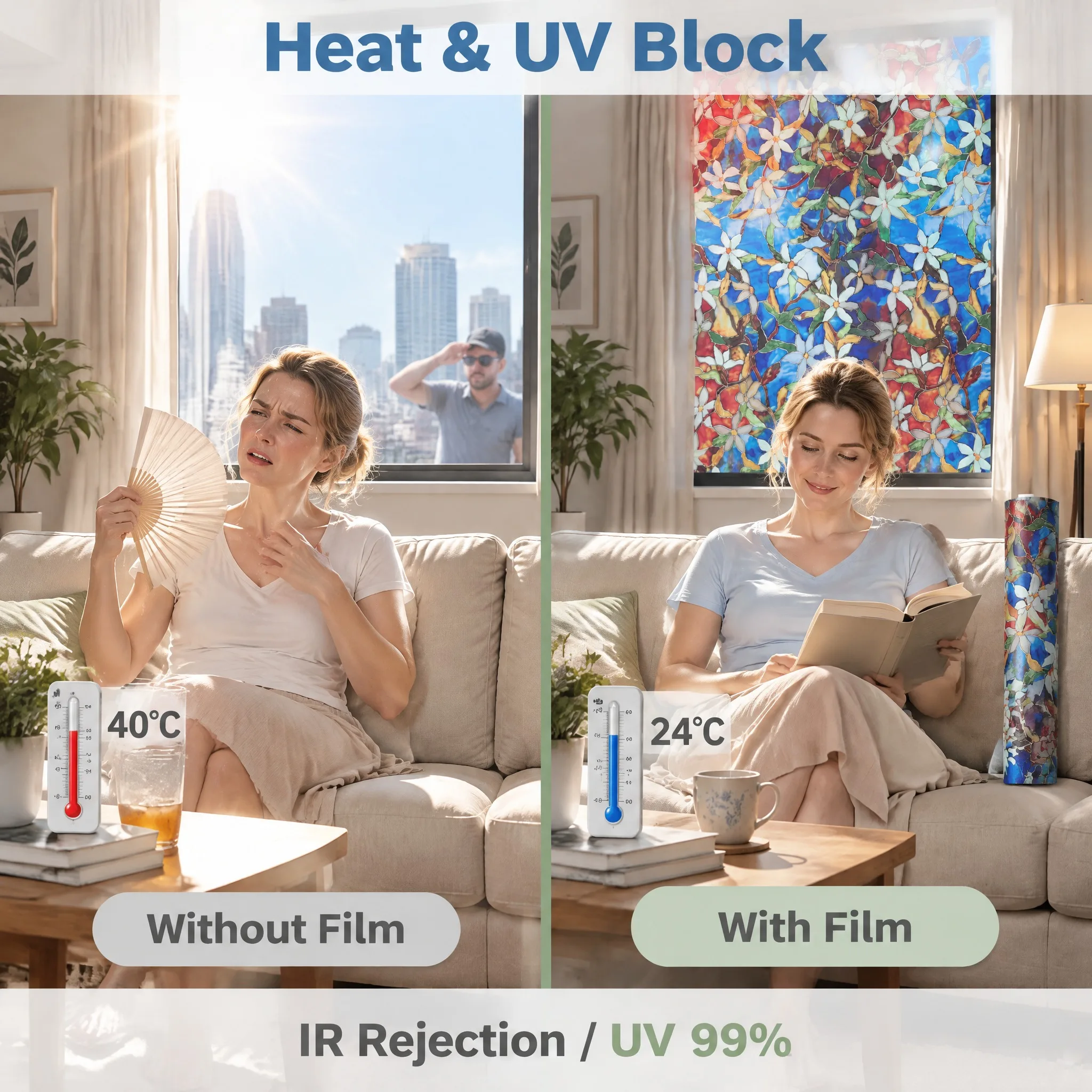 Privacy Frosted Window Film Decorative 3D Stained Window Cover Translucent Window Sticker for Bathroom for Glass Door
