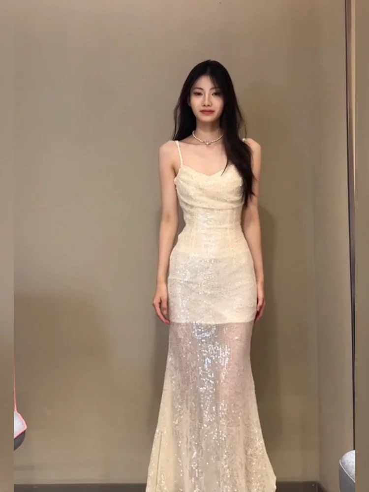 

Женское летнее платье XZY Ele с пайетками, на бретельках, для дня рождения, повседневное, приталенное, из полиэфирного волокна, длинное, с V-образным вырезом...