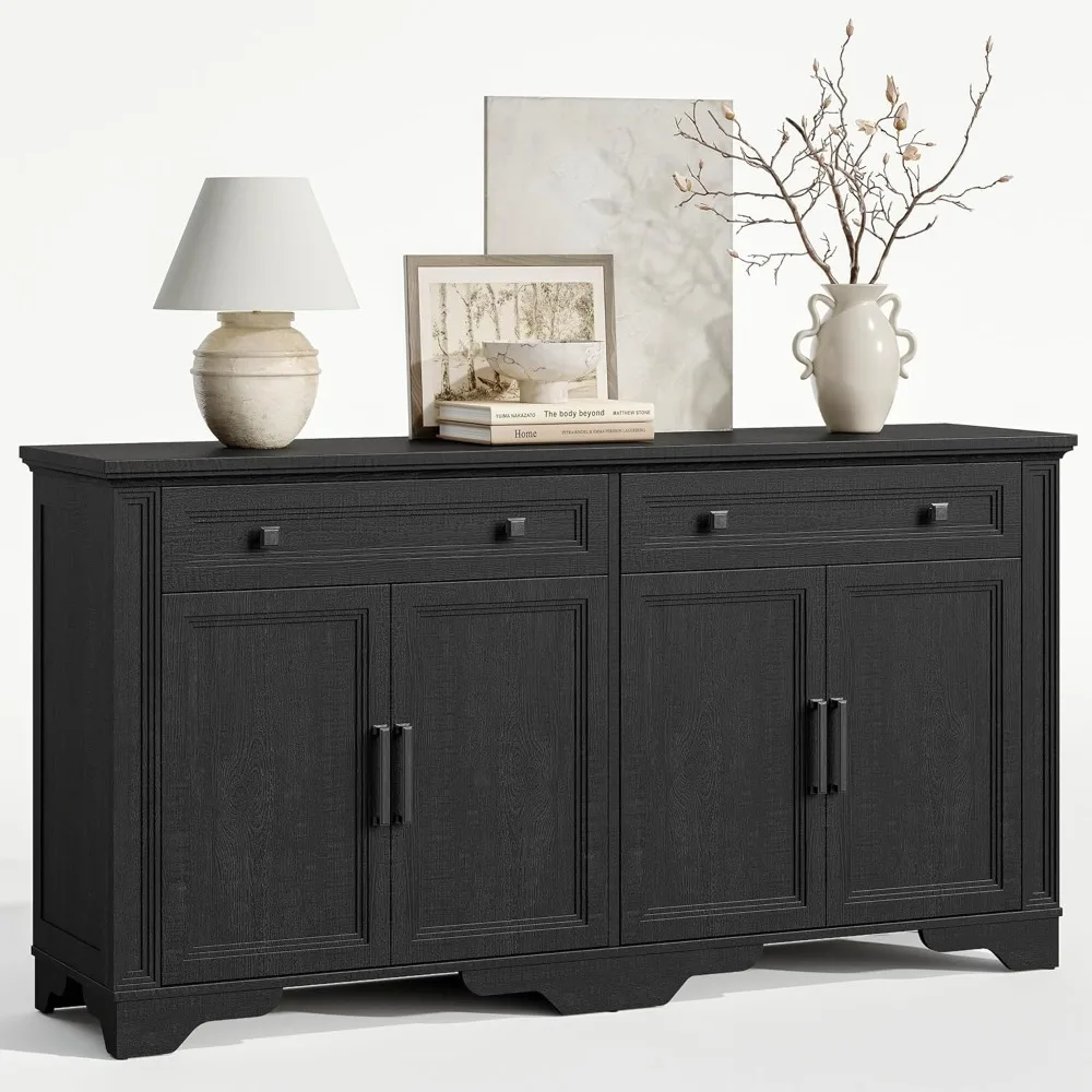 Aparador Buffet de 63", mueble de almacenamiento para Buffet de cocina, credenza grande con cajones y puertas, consola de madera para cafetería y vino