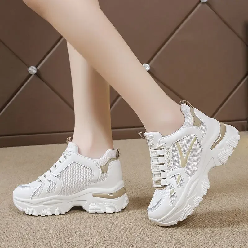 

Spring Summer 2025 Women's Mesh Breathable Dad Shoes Inner Height Increasing Casual Short Shoes