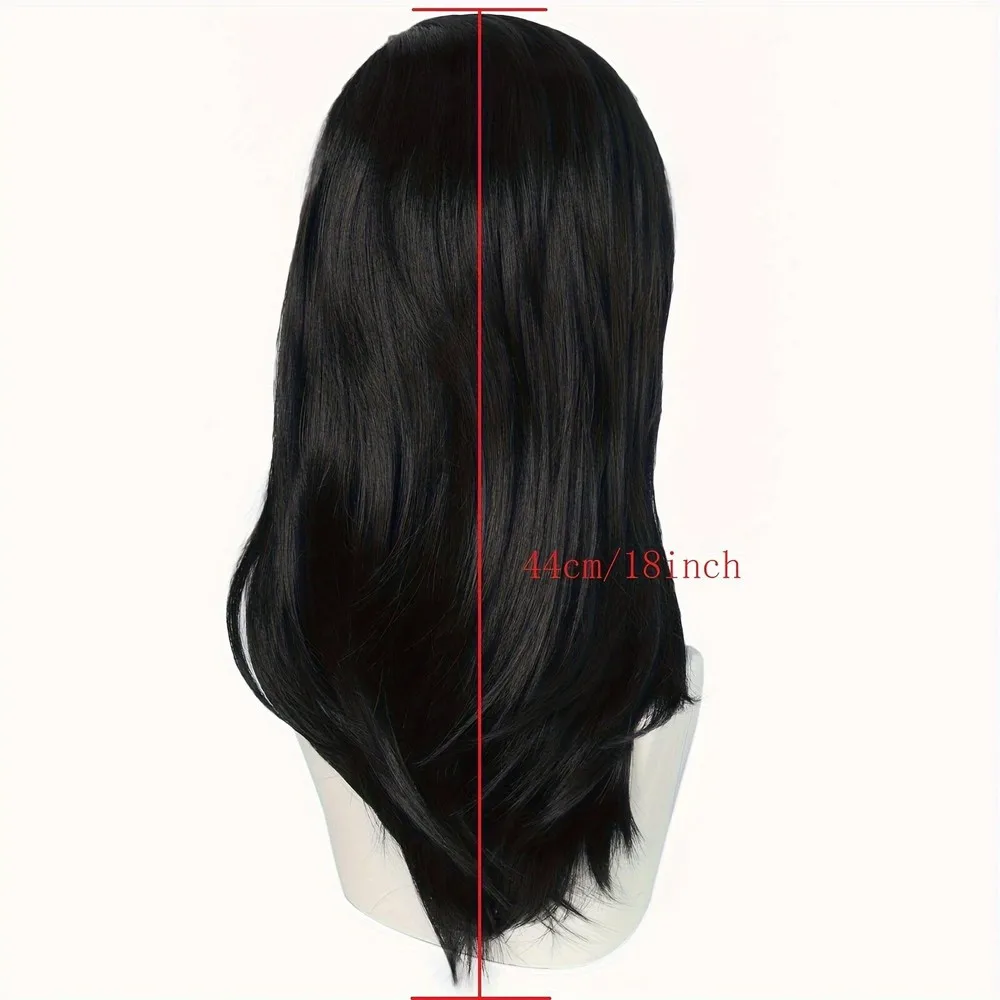 Peruca de cabelo sintético de 18 polegadas de anime, peruca preta reta de comprimento médio Halloween