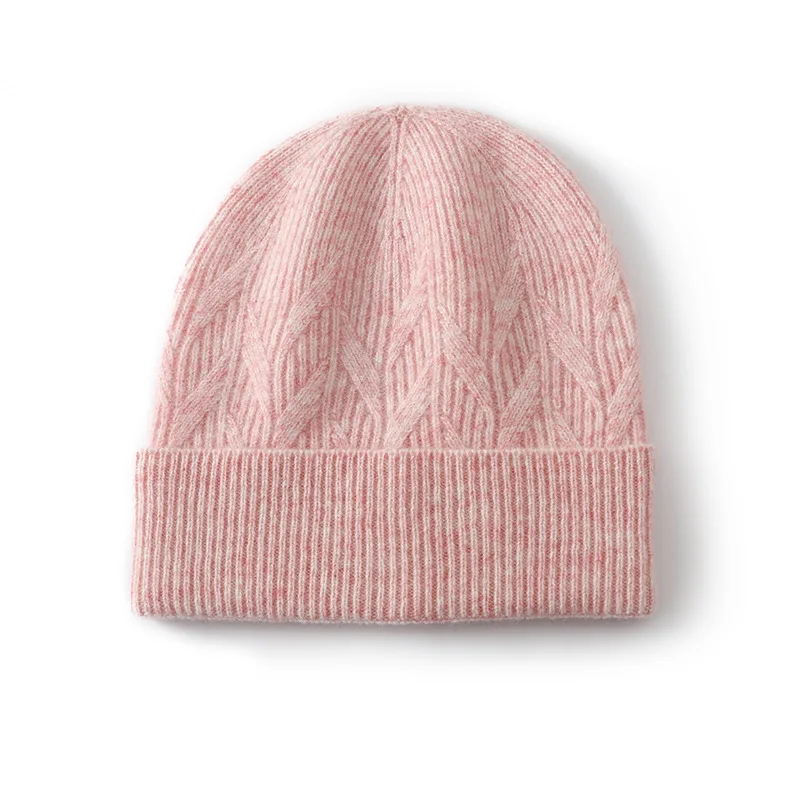 Gorro de punto de lana 100% pura para mujer, gorro de invierno suave sin picazón con protección para los oídos, gorro cálido con calavera