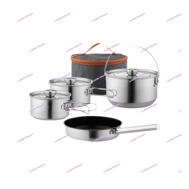 Outdoor Camping 304 Stainless Steel Set Collapsible Handle Wok Cooker Camping  Pot Hanging