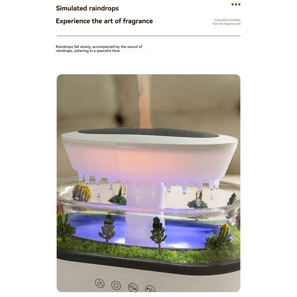B53C Aroma Humidifier Fragrance Diffuser Raindrop White Noise Colorful Light Essential Oil Diffuser US Plug