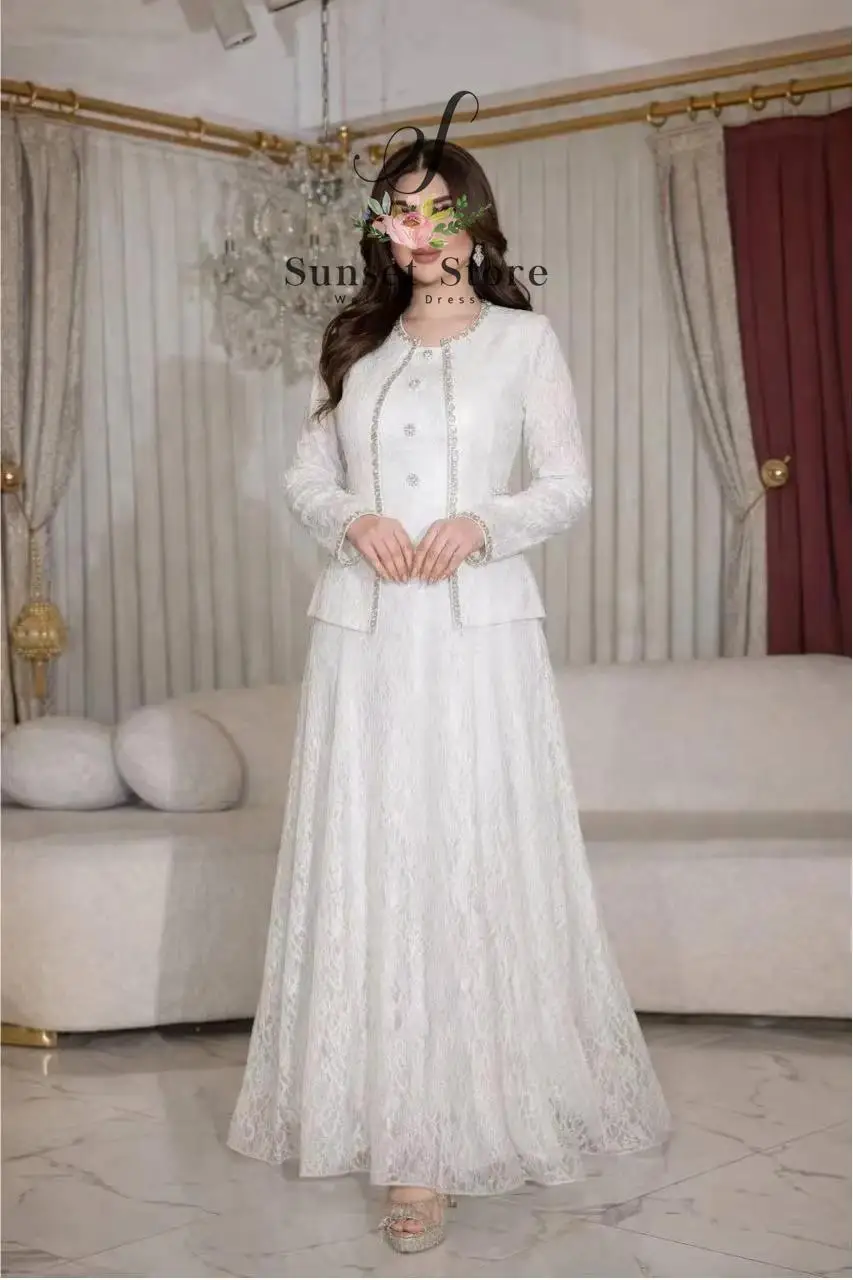 Customized Lace Wedding Guest Dress with Jacket Crystal Detail Maxi Dresses for Women Ankle Length vestidos de fiesta
