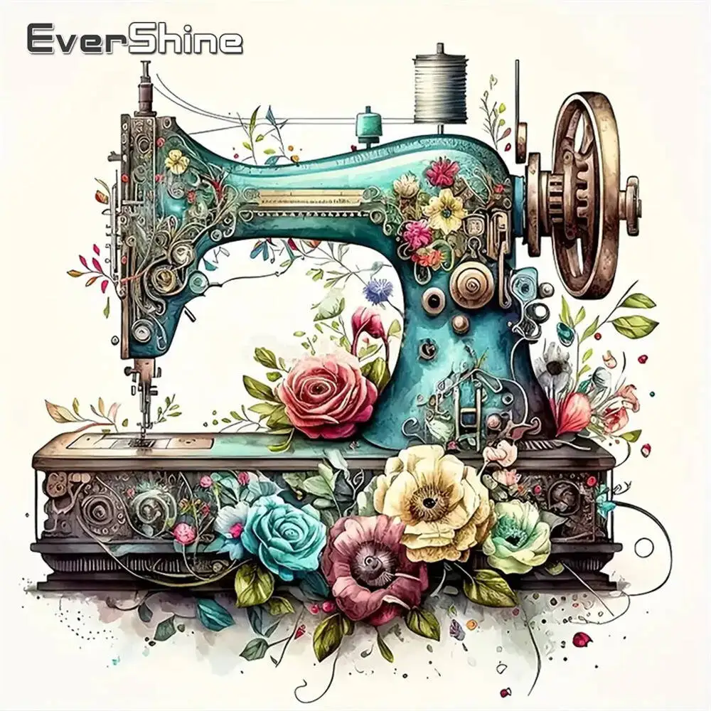 Evershine Diamond Painting Sewing Machine DIY Pattern For Adults Beginners Diamond Mosaic Flower Landscape Wall Decoration