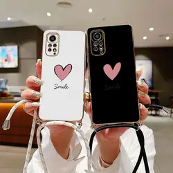 A Pink Heart Crossbody Lanyard Silicone Phone Case For Xiaomi Redmi Note 11 Pro 10 Pro 10 12 11S 9 10A 10C 9C 9A 9T Cover