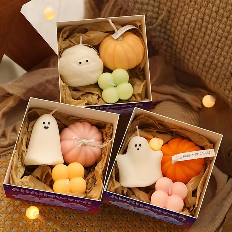 Halloween Ghost Pumpkin Aromathe Candles Decor Cute Halloween Candles Gifts Set Room Decor for Dining Table Party Bedroom