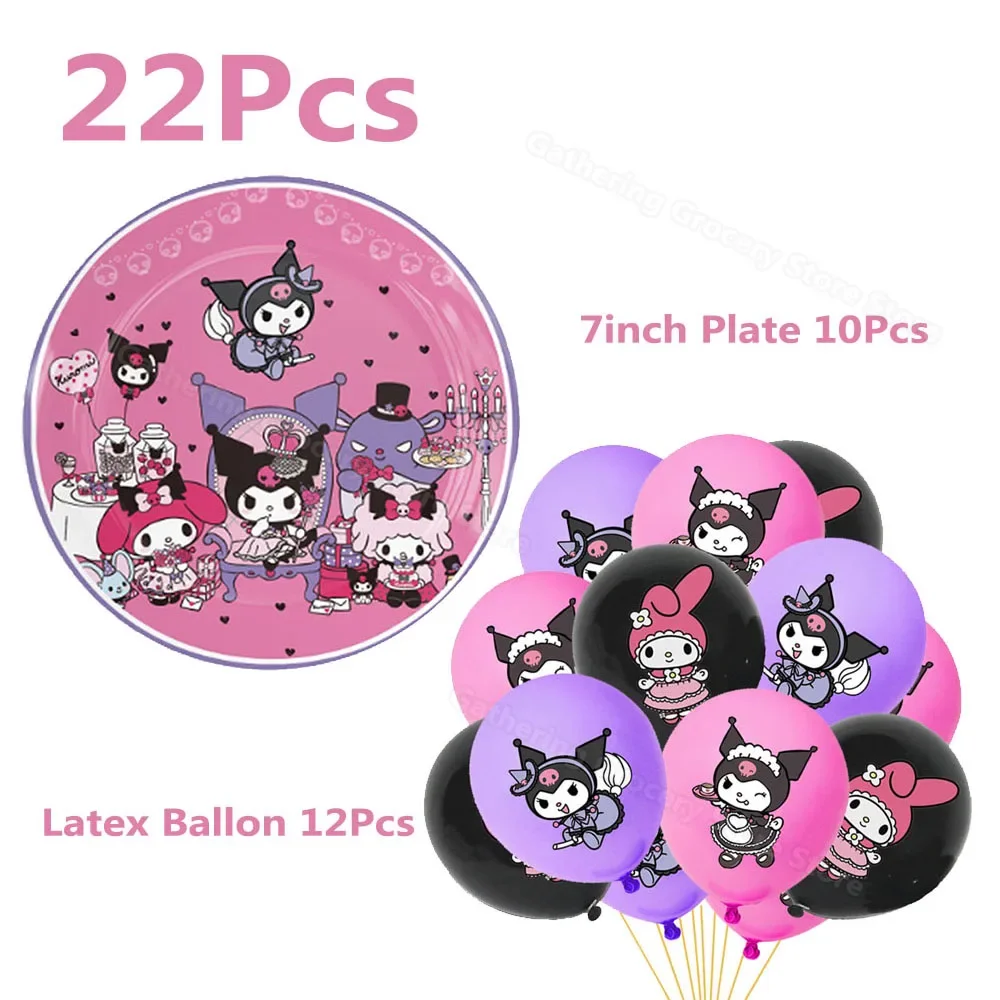 Kuromi Sanrio My Melody Cartoon Pet Kawali Tableware Set Party Supplies Pink Paper Cups Plates Napkin Kid DIY Party Decorations