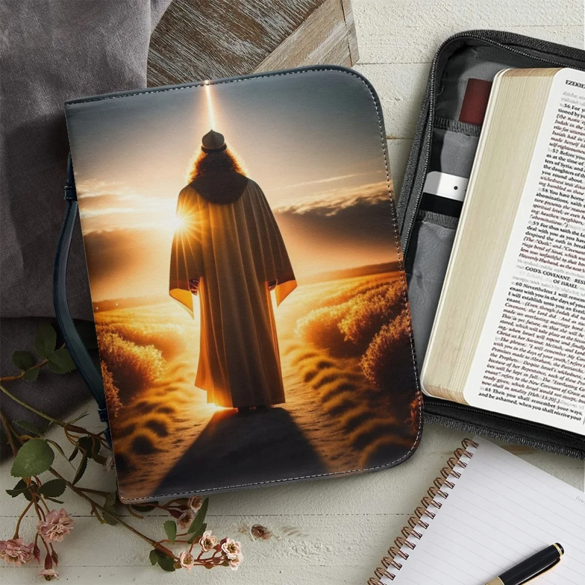 

Jesus Pattern Print Bible Cover Case for Women New Exquisite Print Bible Bag Leather Zippered Handle Handbags Bible Storage Bags