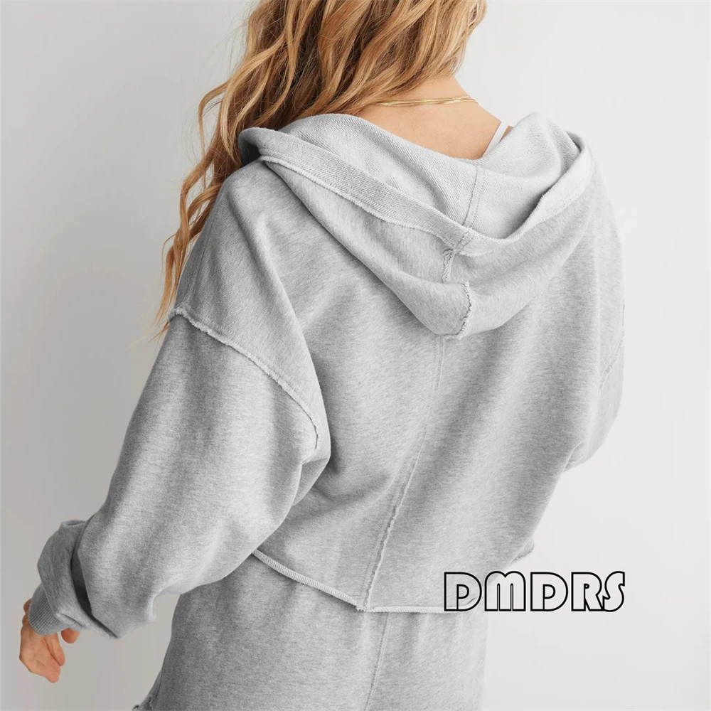 Fashionable Loose Hooded Sweatshirt for Women in Spring Autumn V Neck Pull Over S-XL Women's Oversize Knitted Hoodie