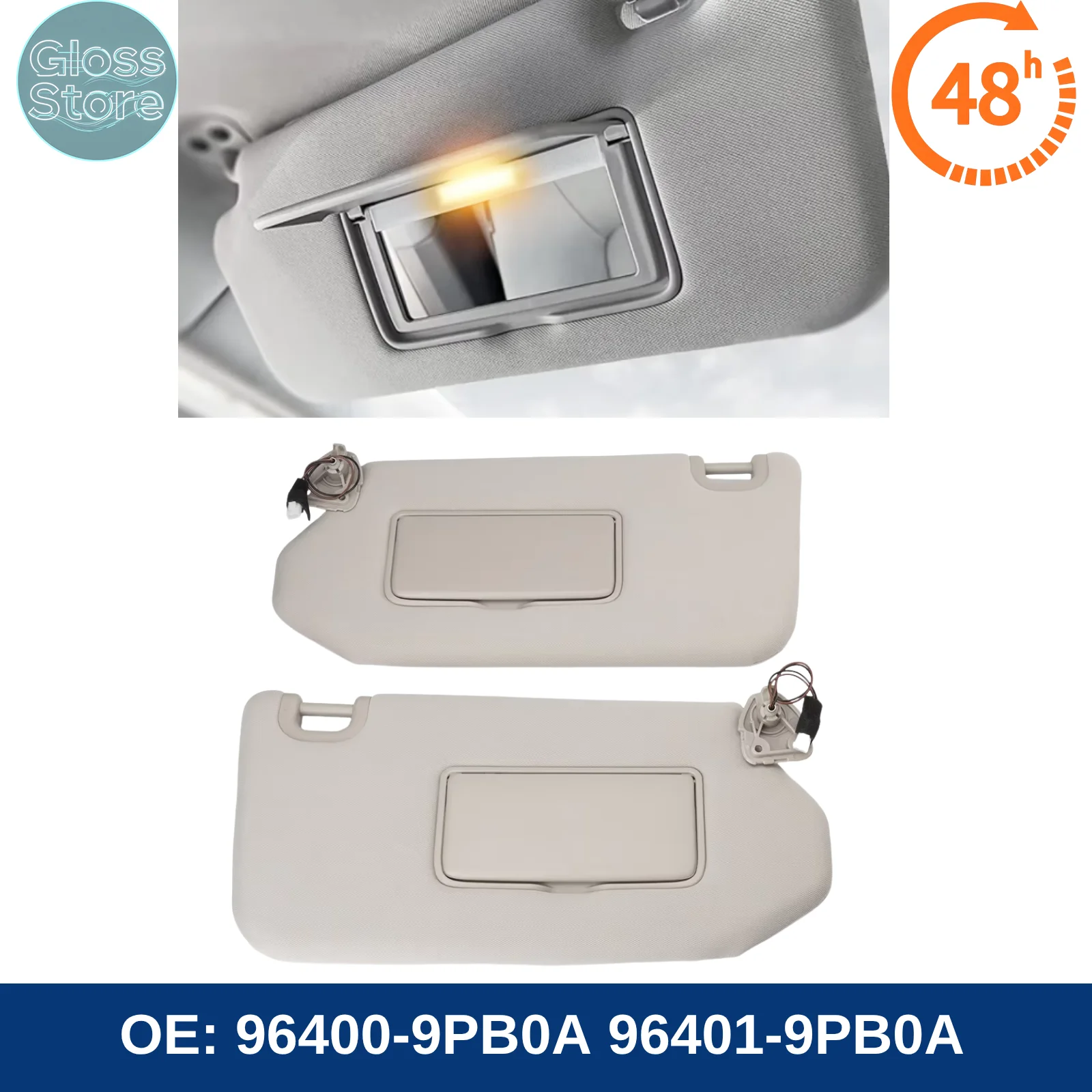 96401-9PB0A 96400-9PB0A Pare-soleil de voiture avec éclairage pour Nissan Pathfinder 2013-2018, Infiniti QX60 2014-2017, Infiniti JX35 2013