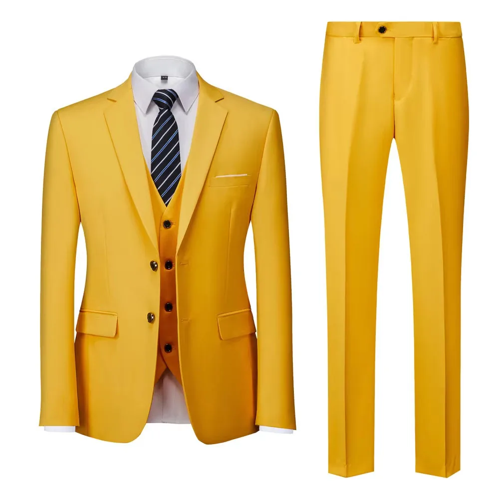 

Men's Suits ( Jacket + Vest + Pants ) Boutique Solid Color Men's Official Business Suit Bride's Wedding Dress Party Male Suit