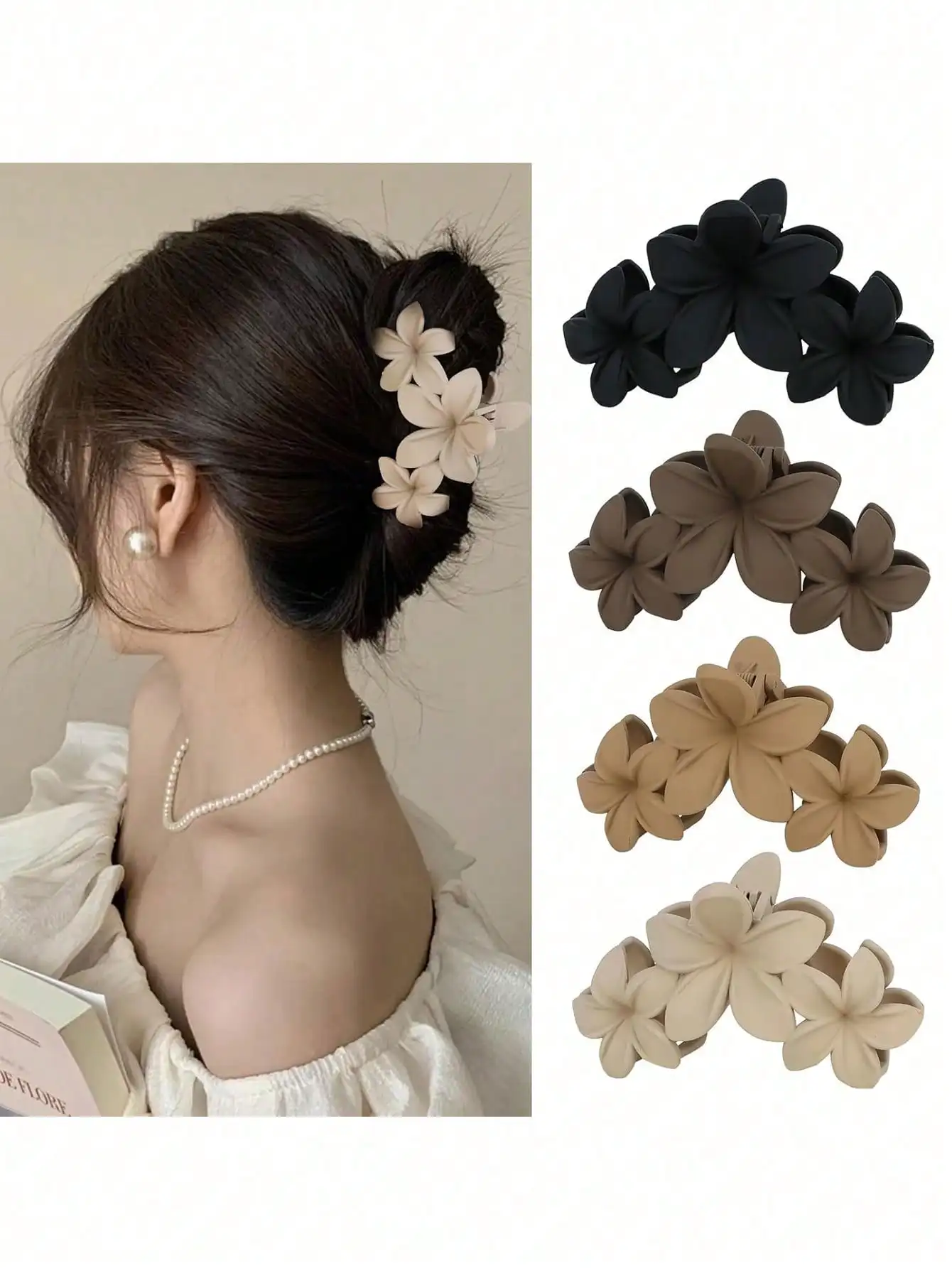 

4pcs/1pc Women's Black, White, Brown 4.33in/11cm Square Plastic Large Hair Clips, Fashionable, Elegant, Versatile, Minimalist Style, Suitable For Daily, Party, Commute, Vacation - Hair Claws For Styling, Washing, Make-Up
