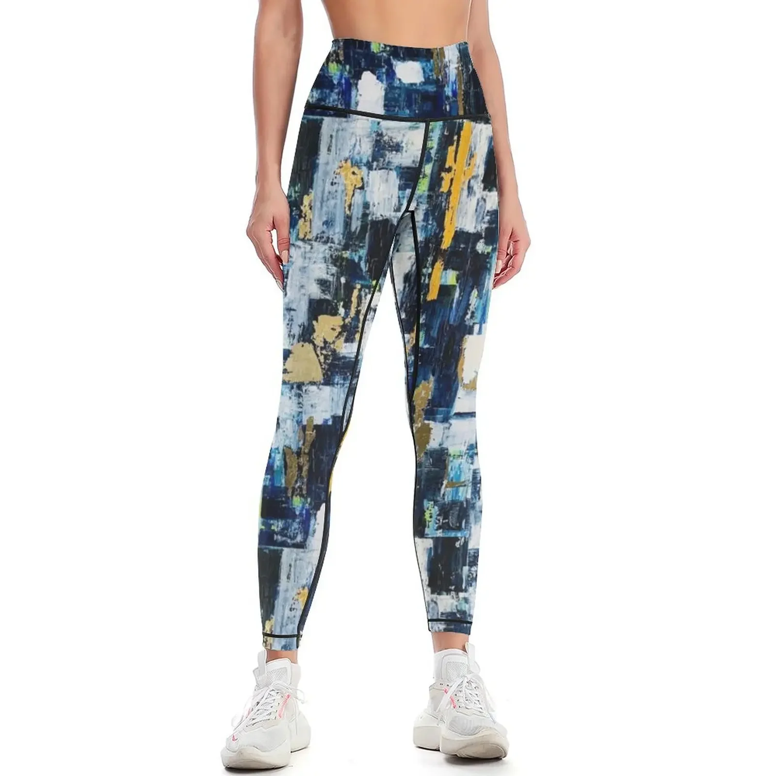 Blue and Gold Leggings sporty woman gym Fitness woman Women's gym Fitness clothing Womens Leggings