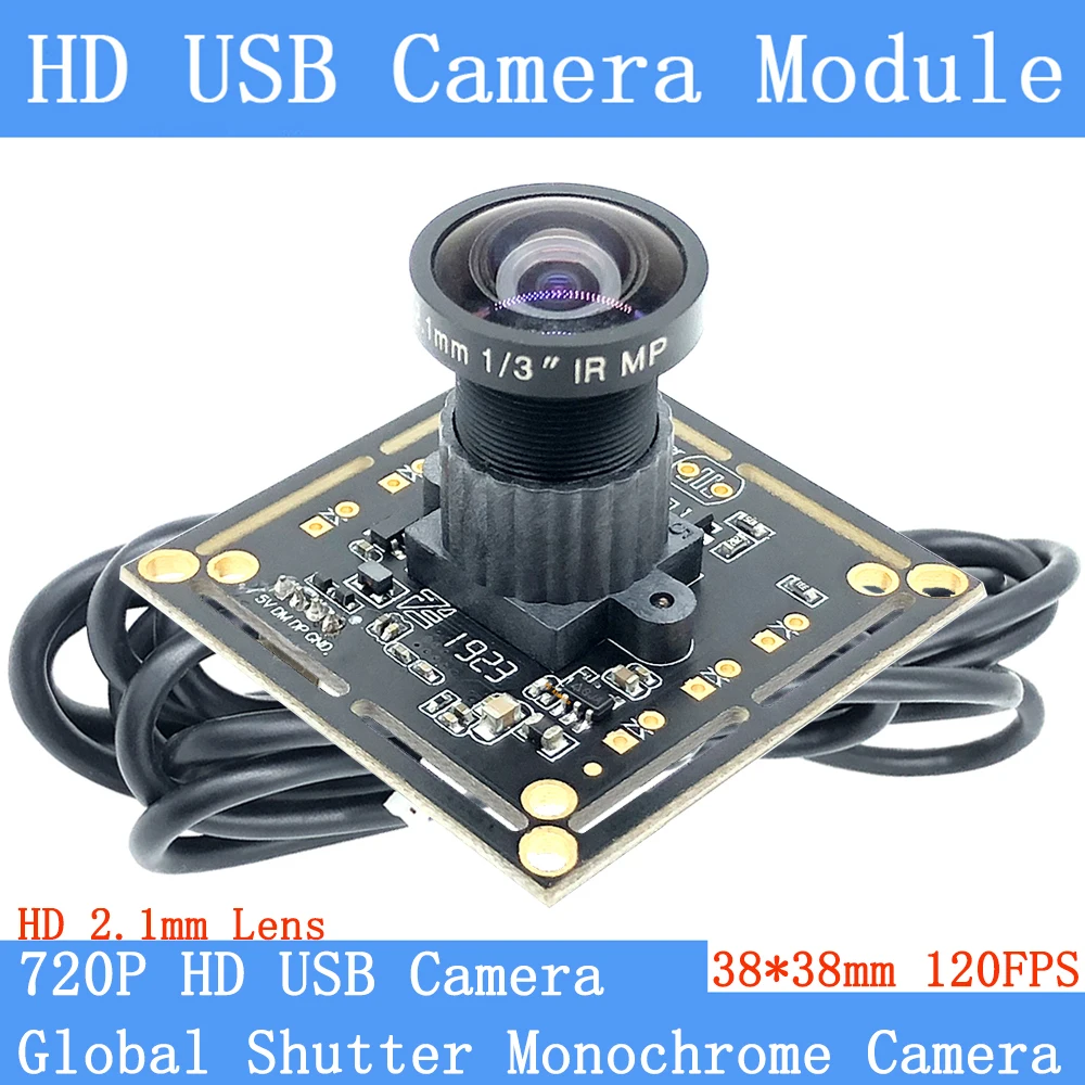 High Speed 2.1mm Lens USB Camera Module 120FPS Monochrome Global Shutter UVC Linux 720P Mini CCTV Surveillance WebCam