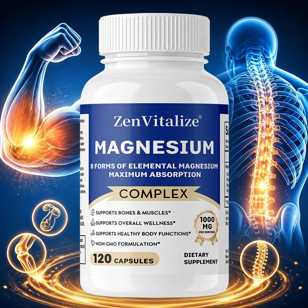 Magnesium Complex Supplement 8 Elemental-Magnesium Glycinate, Citrate, Malate, Oxide | Easy Absorption for Bones, Muscle, Energy