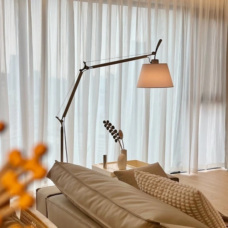 

Medieval living room double rocker arm fabric reading floor lamp living room simple modern office study fishing lamp