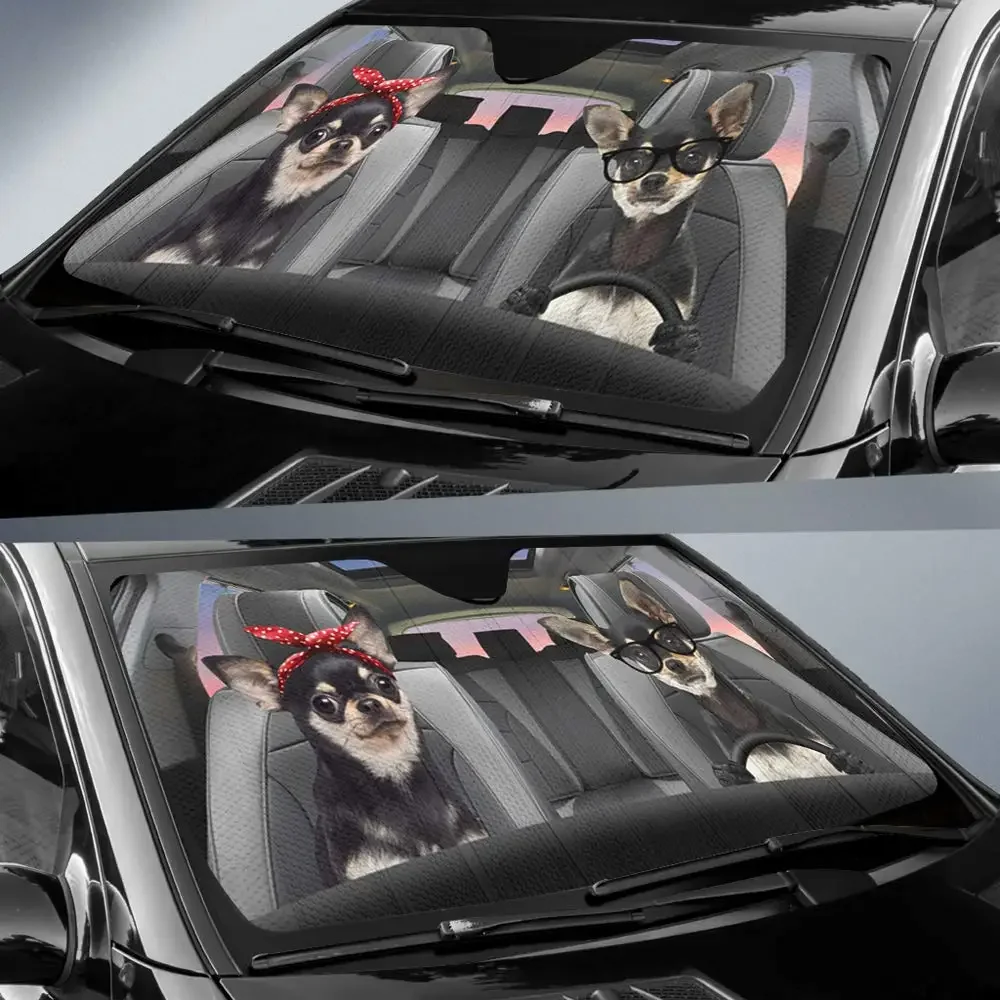 Auto Sonnenschutz Chihuahua Hund Front Windschutz scheibe Sonnenschutz Tier Auto Sonne Reflektor Haustier Auto Sonnenschutz für Auto LKW Geländewagen, UV-Strahlen pr