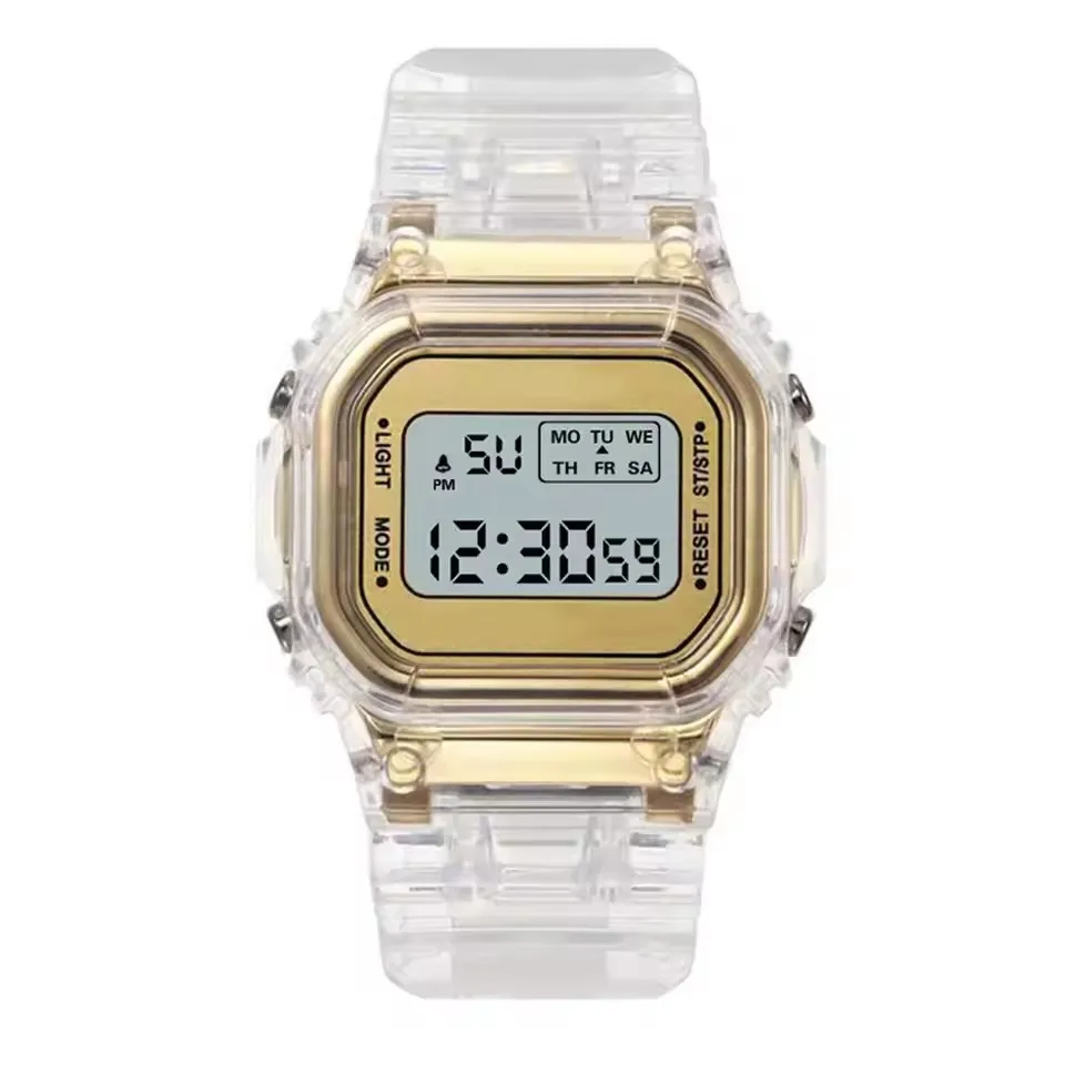 sports transparent small square electronic watch student waterproof led watch