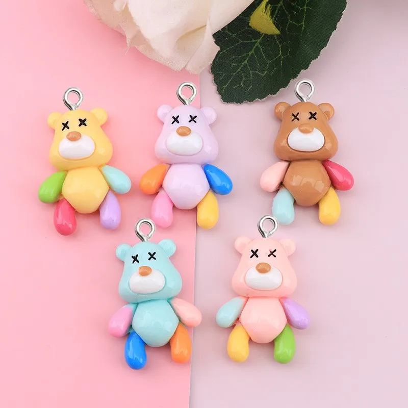 

10Pcs Catoon Colorful Bear Resin Charms Kawaii Keychain Phone Craft Supplies Decor DIY Earrings Bracelet Pendants Jewelry Making