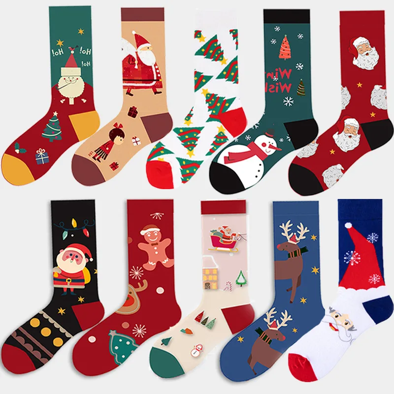 

Fashion Festive Atmosphere Printed Socks Cotton Men Women Mid-Tube Socks High Elasticity Winter Xmas Socks Wholesale