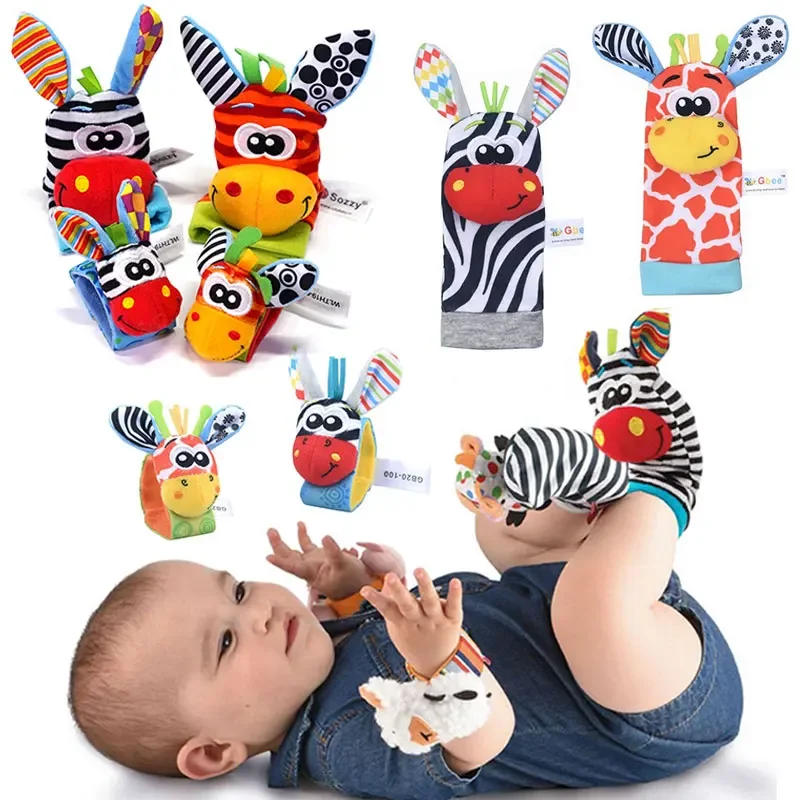 Baby Socken Handgelenk Rassel Set Spielzeug 0 12 Monate Kleinkind Cartoon Tier Socken Handgelenk Strap Neugeborenen Machen Geräusche Spiele Fuß Finder spielzeug