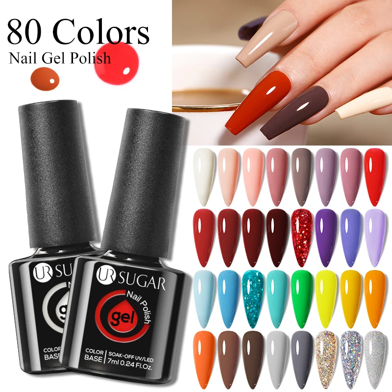 UR SUGAR 7ml Smalto per unghie gel tinta unita Glitter Paillettes Smalto gel per nail art fai da te Colore a lunga durata Ge lUV LED Manicure Soak Off