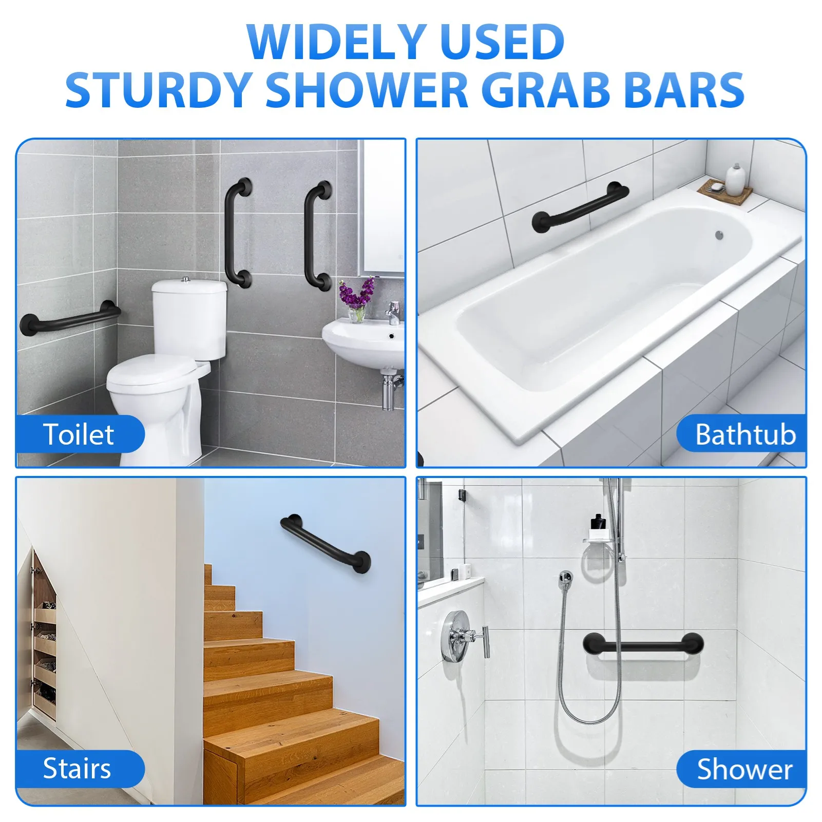 2Pcs Bath Grab Bar 304 Stainless Steel Fall Prevention Multipurpose Shower Handle For Bathroom Safety Grab Bar 18 Inch Black