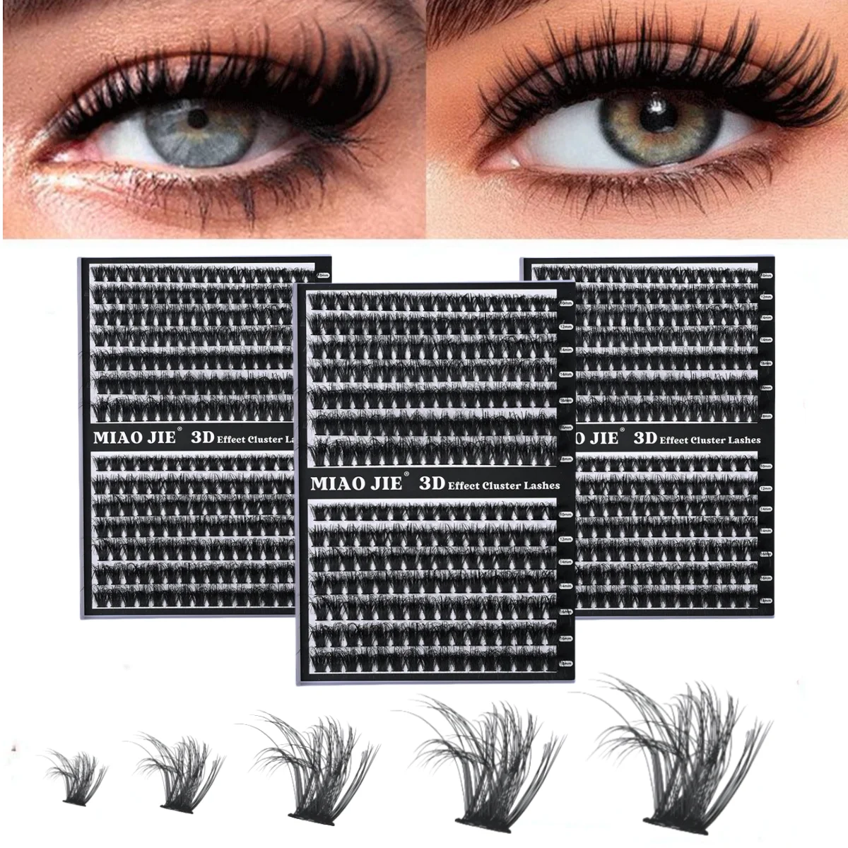 MIAOJIE 14 Rows 5D Fluffy Cluster Lashes 40D60D/80D/100D Thick Eyelash CC/D/DD Curl 10-18mm Mix Individual Lashes DIY Lash Exten