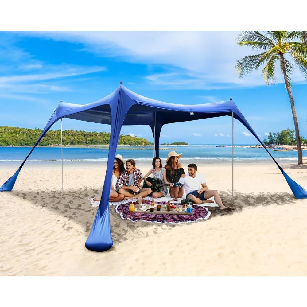 

Beach Tent, 10x10FT Beach Canopy Sun Shelter UPF50+ with Sandbags, Sand Shovels, Ground Pegs & Stability Poles, Outdoor Beach S