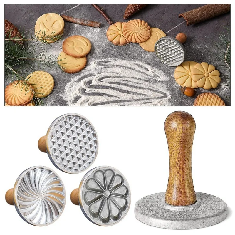 Biscuit Making Mold With Wooden Handle Diamond Biscuit Making Mold Spiral Coil Flower Shape Mold