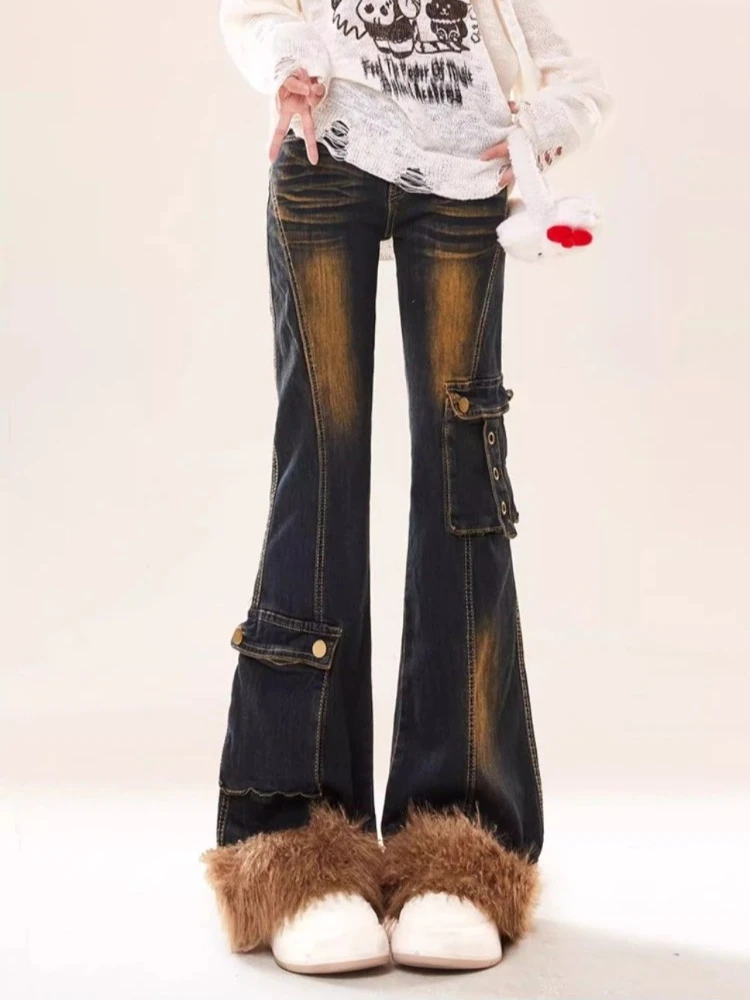 

American Streetwear Vintage Bell Bottom Jeans Autumn Denim Pants for Women Autumn New Wide Leg Pants Flare Trousers