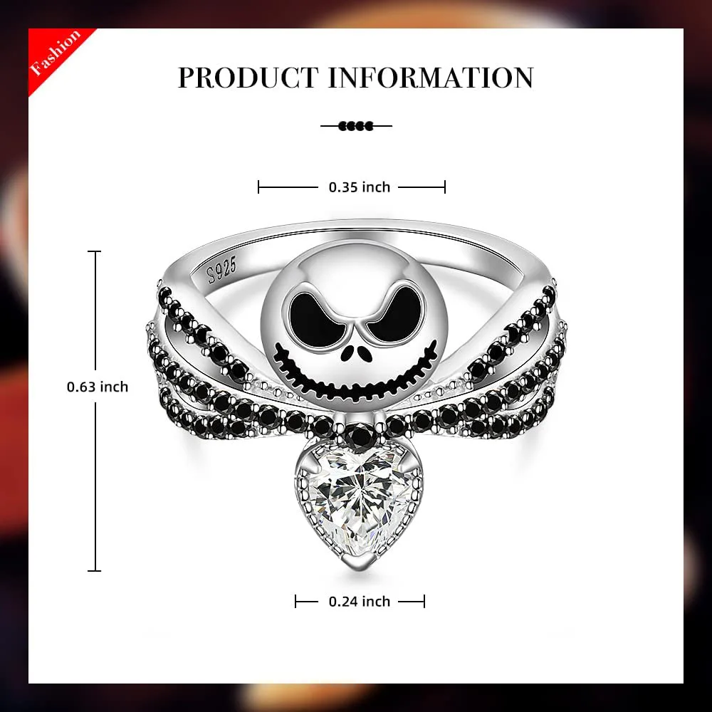 Disney Movie The Nightmare Before Christmas Jack Skull Ring Black Enamel Crystal Charm Rings Halloween Jewelry Gifts For Women