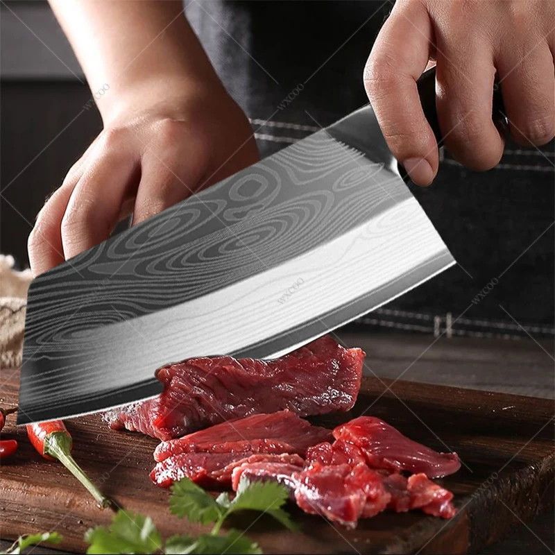 WXCOO Kitchen Scissors Chef Knife Set Stainless Steel Meat Vegetable Slice Knife Professional Butcher Cleaver Boning Fish Knives
