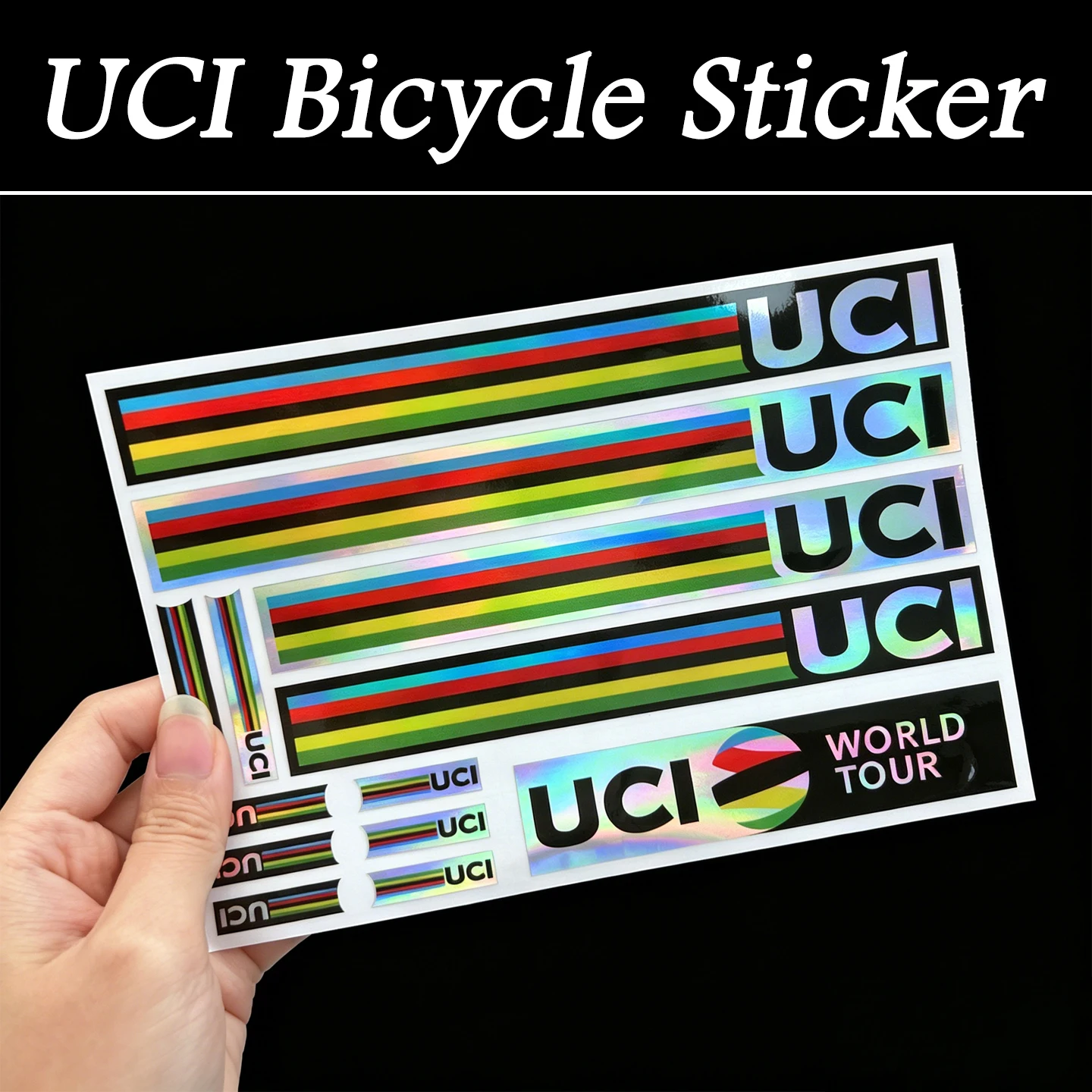 UCI Regenbogen-Streifen Fahrrad-Aufkleber für Rennräder MTB Fahrradrahmen Rahmenrohr Gabel Vinyl-Aufkleber Zubehör Wasserdichtes Set