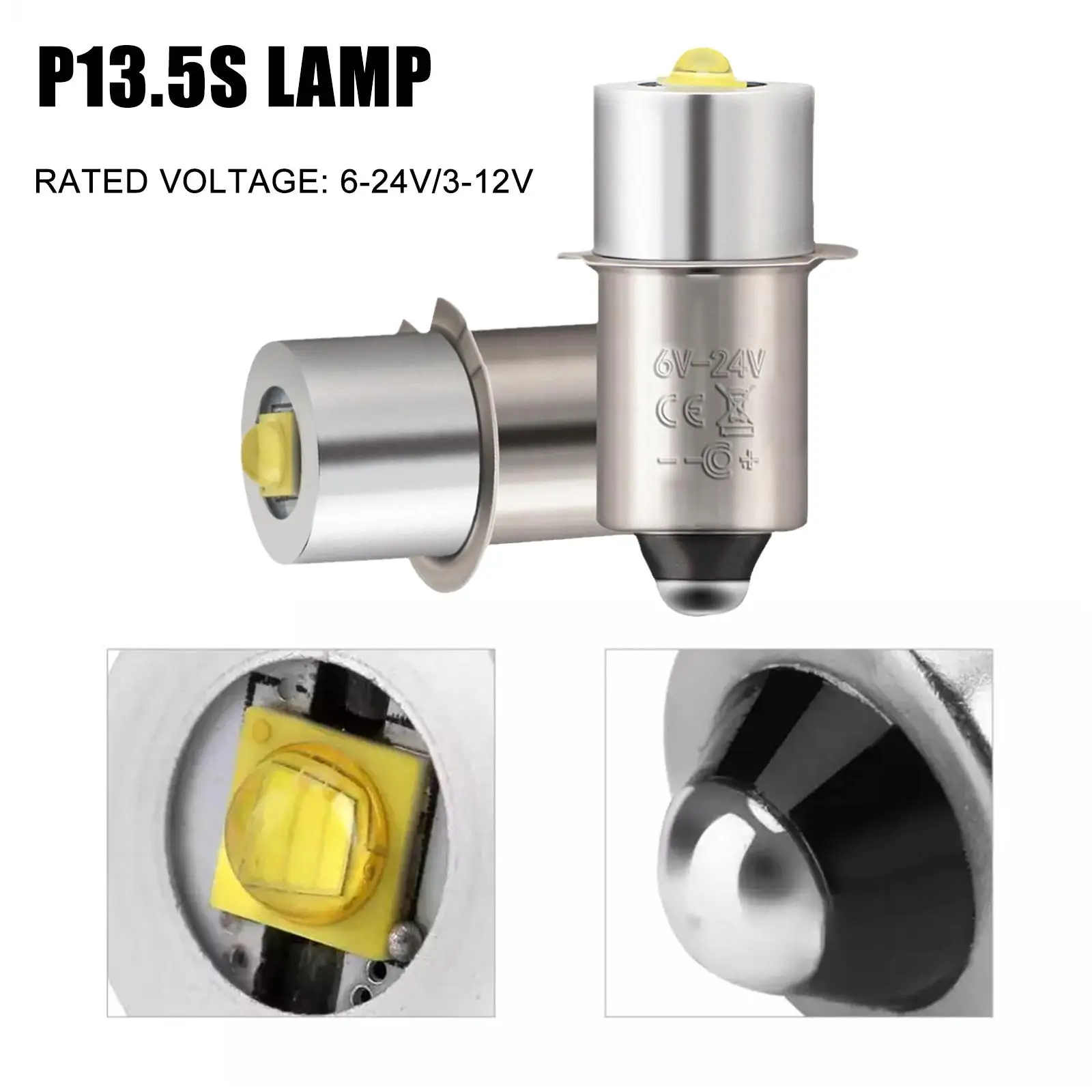 P13.5S E10 BA9S Base 5W LED Upgrade Bulbs White Maglite Flashlight 6500K 3W DC6V-24V Replacement Bulbs Torches Work Lamp