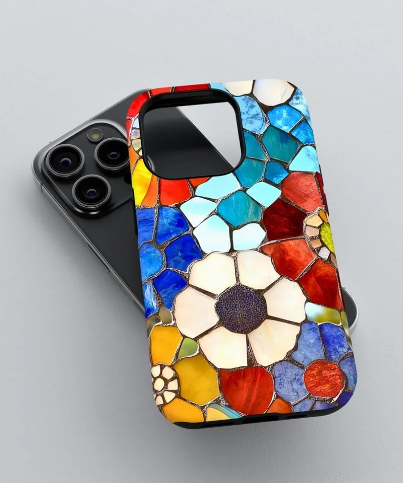 Colorful Stained Glass Floral Mosaic Phone Case For IPHONE 16 15PRO MAX 14 13 12 11 Acrylic TPU Two in one magnetic Phone Cases