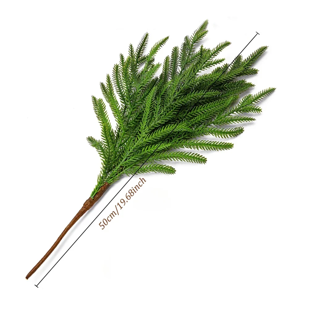 50 cm künstliche Norfolk-Kiefernzweige, Weihnachtszweige, künstliche Pflanzen, grüne Zweige, DIY-Handwerksgirlande, Hausgarten-Dekoration, Weihnachten – Detail 1