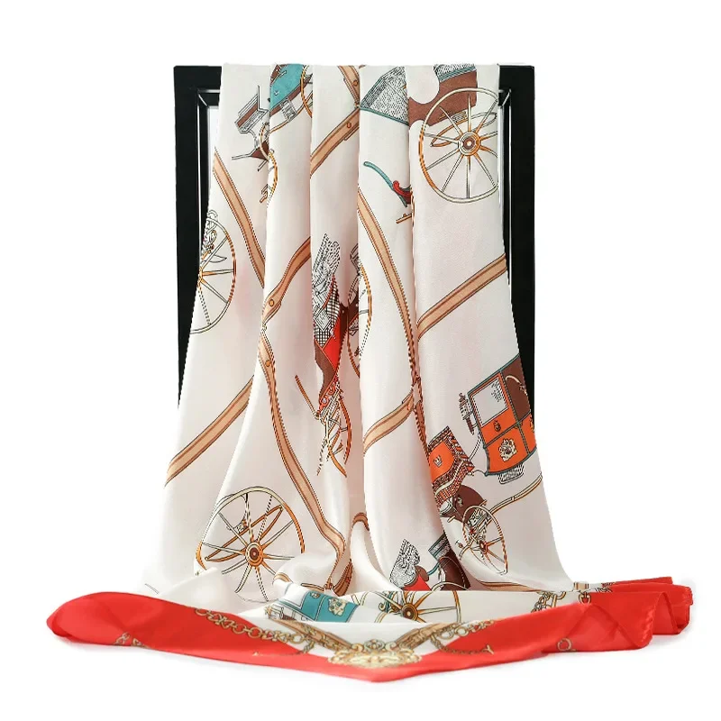 المألوف اليقطين مدرب كبير مربع وشاح 90 سنتيمتر المرأة محاكاة الحرير وشاح من الساتان للتخصيص أنيقة الإكسسوارات