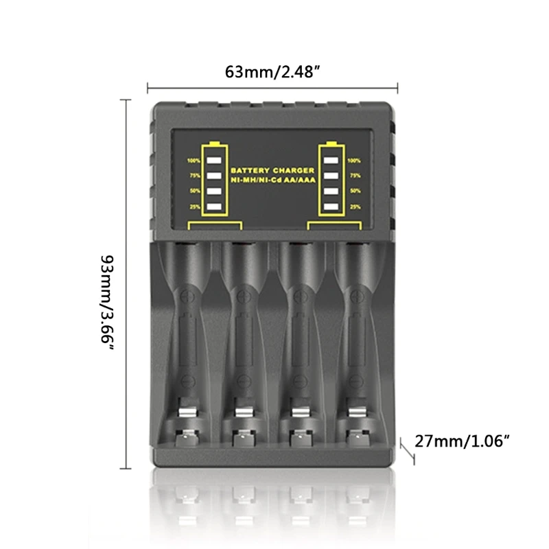 เครื่องชาร์จแบตเตอรี่4ช่องเครื่องชาร์จ USB Type-C อัจฉริยะสำหรับ AAA/AA NiPh/Ni-CD พร้อมไฟแสดงสถานะ LED