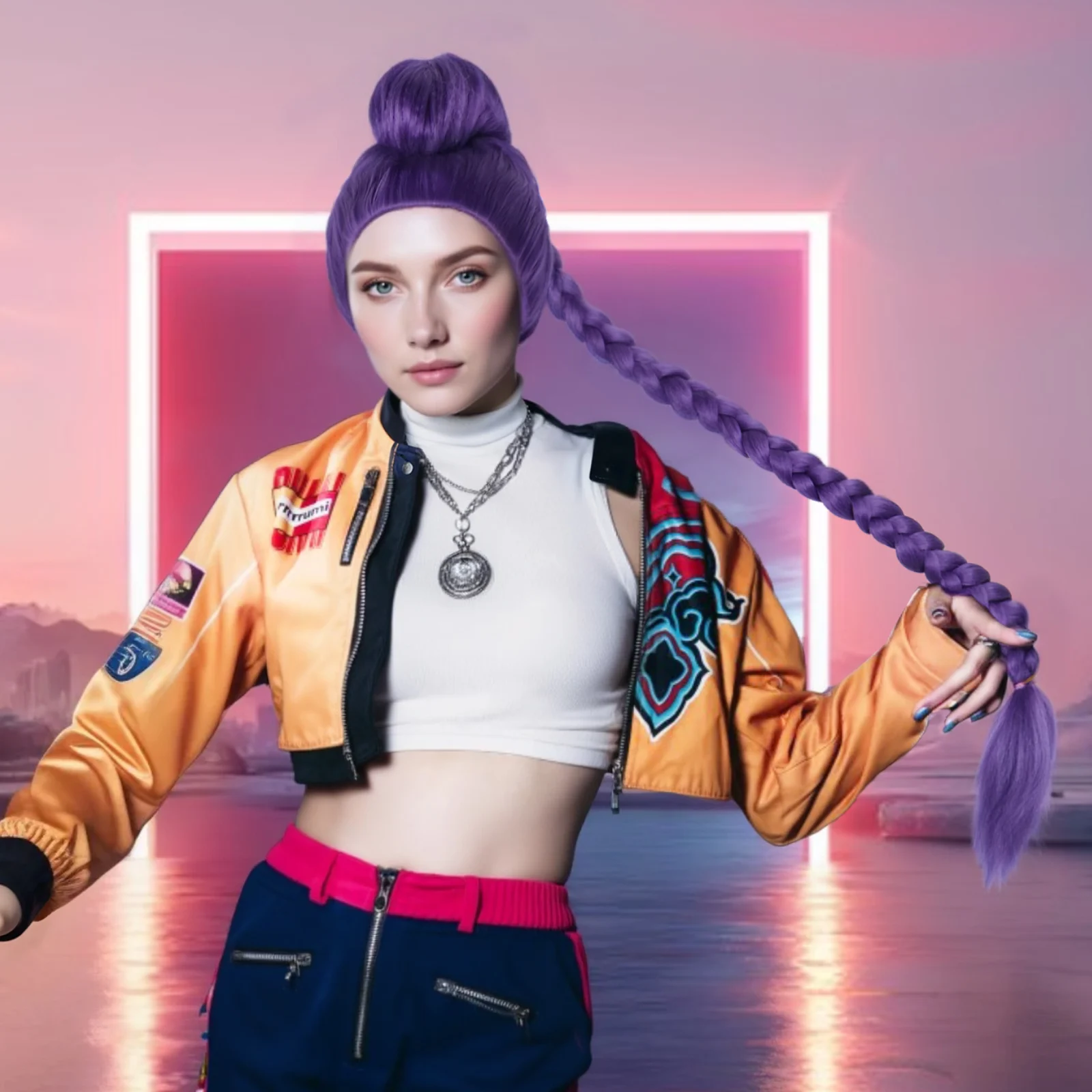 

Охотники на демонов, Синтетические ролевые парики, костюмы аниме Руми, парики, фиолетовые косы, аксессуары, реквизит, ролевая игра Руми