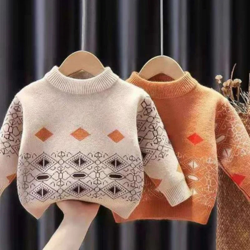 Suéter de lana de ganchillo para niños, cortavientos de algodón grueso naranja, para la escuela prendas de vestir, ropa cálida para niños, otoño e invierno, 2024